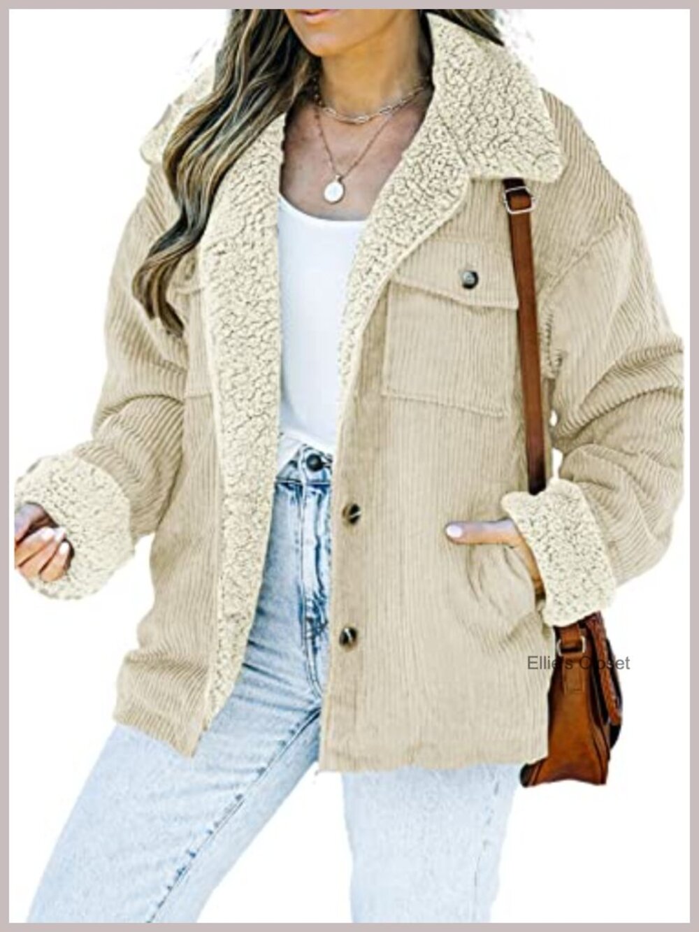 Corduroy Sherpa Jacket Fleece Lined Winter Coat Button Boyfriend Style